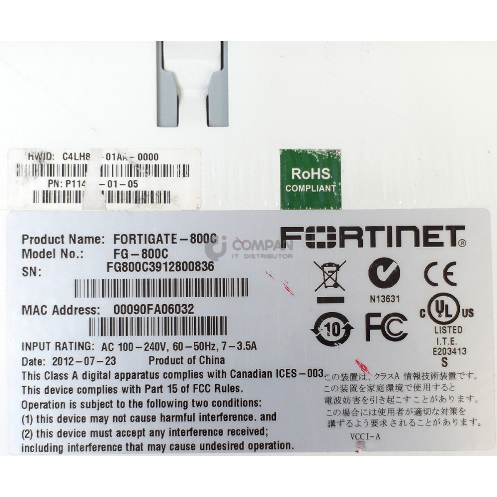 P11496-01-05 FORTINET FORTIGATE 800C 12-PORTS ETHERNET + 2-PORTS SFP