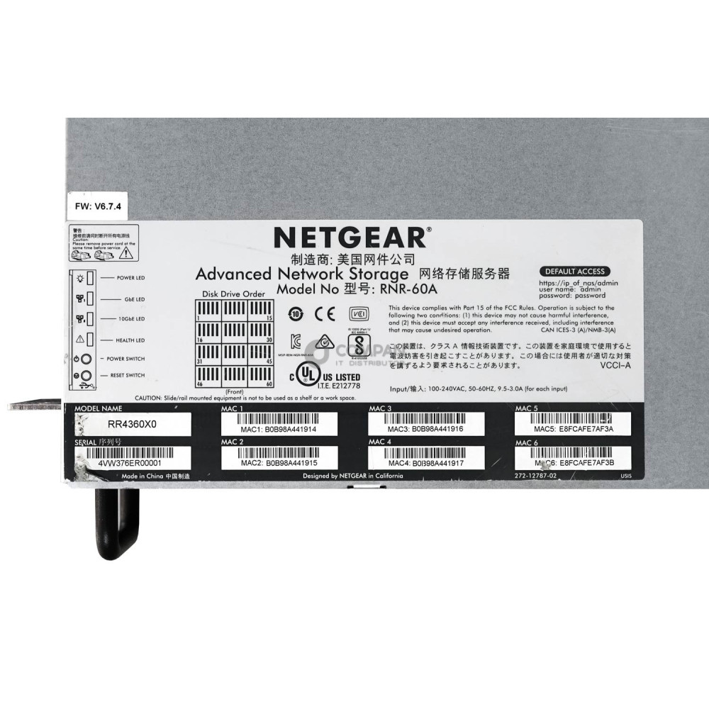 RR4360X0 NETGEAR READYNAS 4360 60-BAY 3.5 LFF NAS SERVER