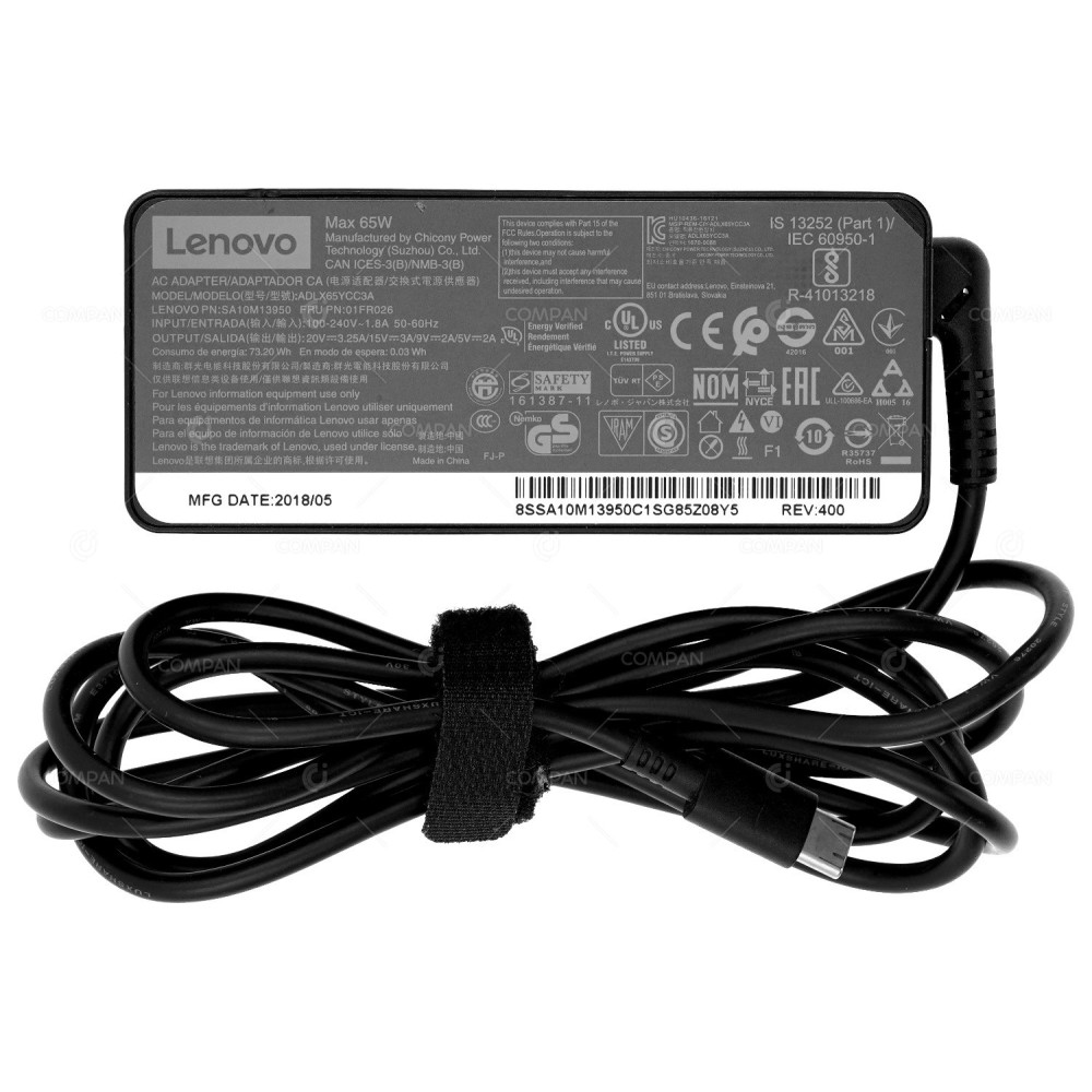 01FR026 LENOVO 65W 20V 3.25A 15V 3A 9V 2A 5V 2A AC ADAPTER USB-C CHARGER FOR THINKPAD LAPTOPS ADLX65YCC3A, SAT 0M13950