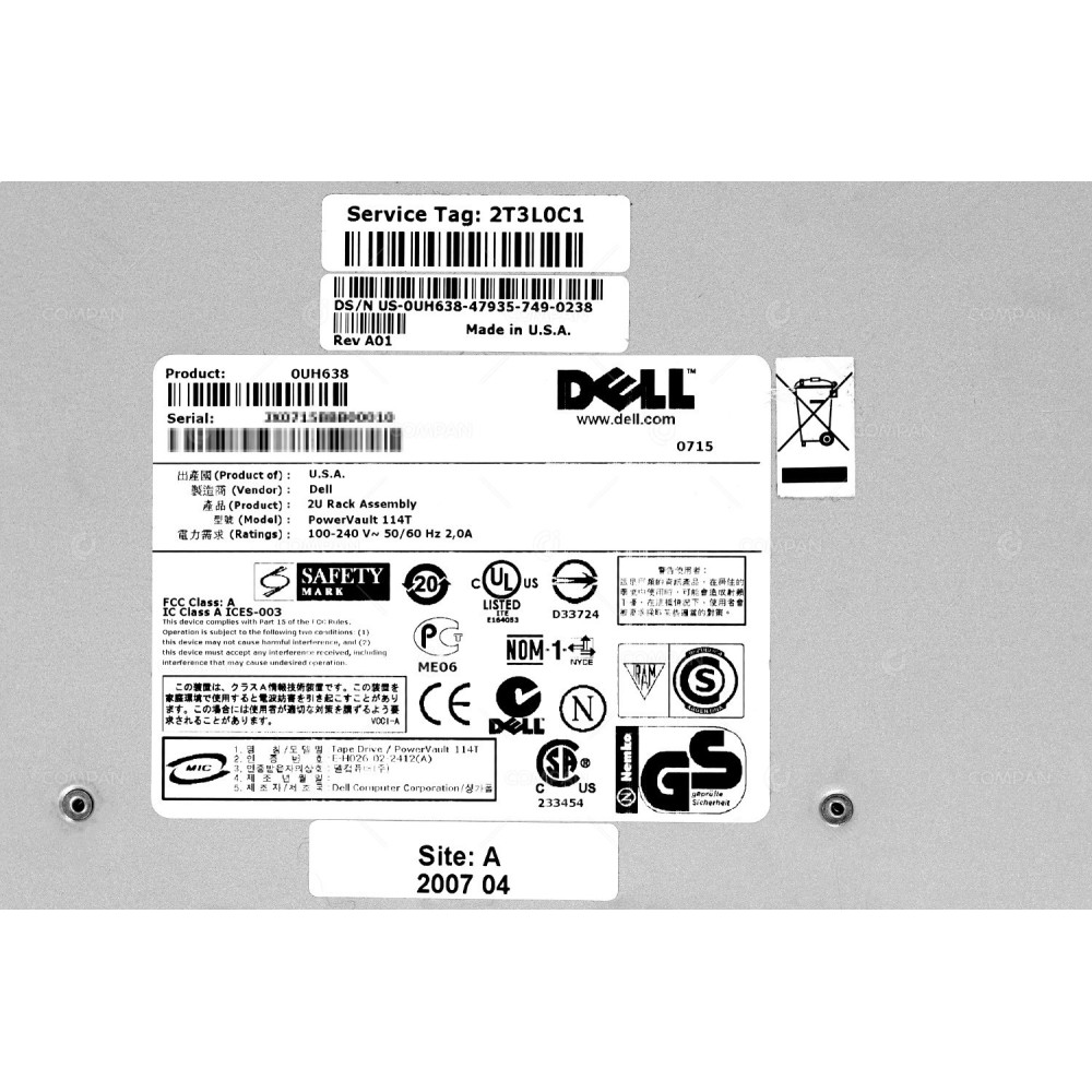 UH638 DELL POWERVAULT 114T 2U RACKMOUNT TAPE DRIVE ENCLOSURE 114T