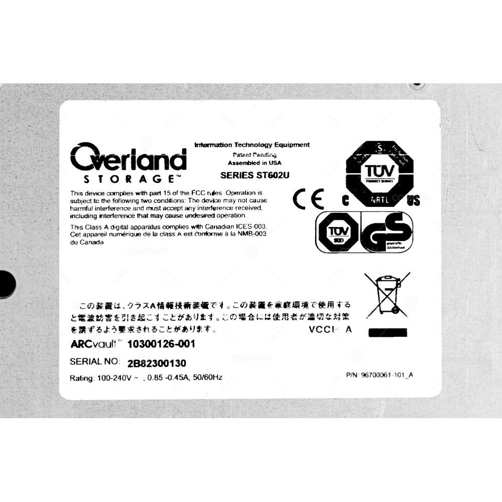 10300126-001 OVERLAND ARCVAULT-24 TAPE LIBRARY W/ LTO3 -