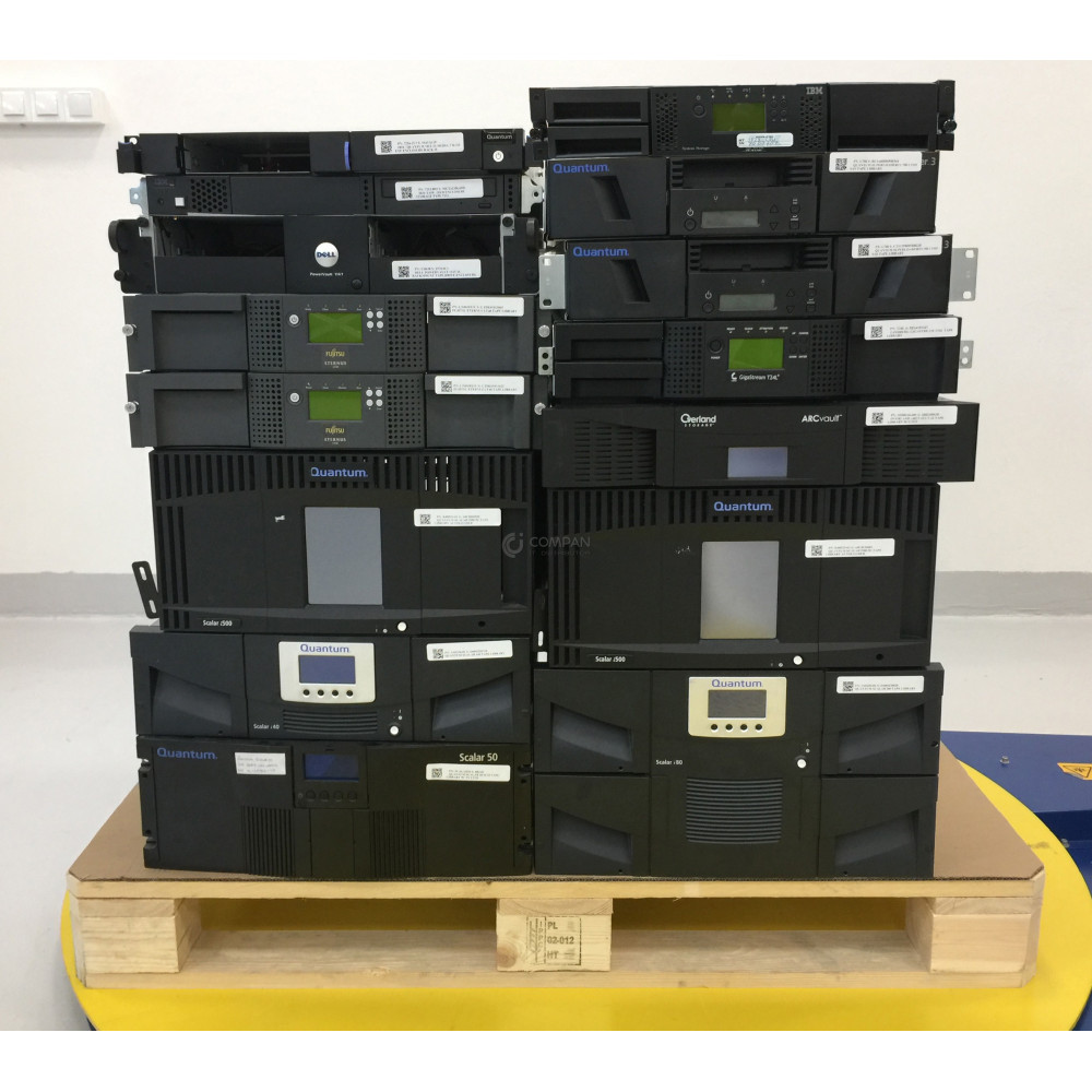FUJITSU ETERNUS LT40 2X FUJITSU LT40, 2X QUANTUM I500, 2X QUANTUM L700, 1X QUANTUM I80, 1X QUANTUM I40, 1X TANDBERG T24L, 1X DELL 114T, 1X QUANTUM 50, 1X OVERLAND ARCVAULT-24 , 1X IBM MULTI-MEDIA 2 SLOT EXP, 1X I QUANTUM SCALAR I500, QUANTUM SUPERLOADER3 L700, QUANTUM SCALAR I80, QUANTUM SCALAR I40, TANDBERG GIGASTREAM T24L, DELL POWERVAULT 114T, QUANTUM SCALAR 50, OVERLAND ARCVAULT-24 , IBM / QUANTUM
