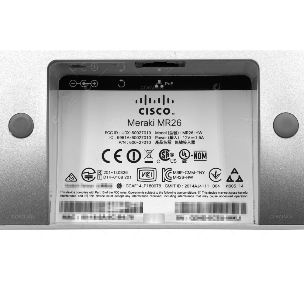 600-27010 CISCO MERAKI MR26-HW WIRELESS ACCESS POINT UNCLAIMED 6961A-60027010