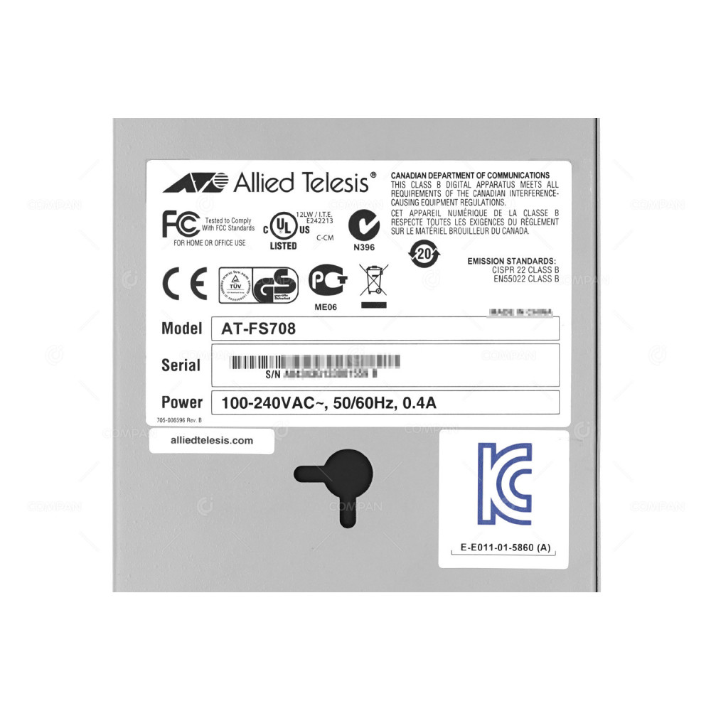 AT-FS708 ALLIED TELESIS AT-FS708 8 PORT 100MB ETHERNET UNMANAGED SWITCH -