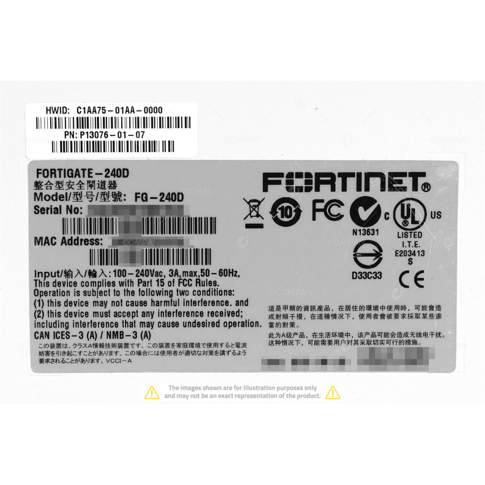 P130-76-01-07 FORTINET FORTIGATE 240D 2 PORT 1GB WAN 40 PORT 1GB BASET 2 PORT 1GB  DMZ SFP UNKNOWN PASSWORD WITH RACK EARS FIREWALL FG-240D