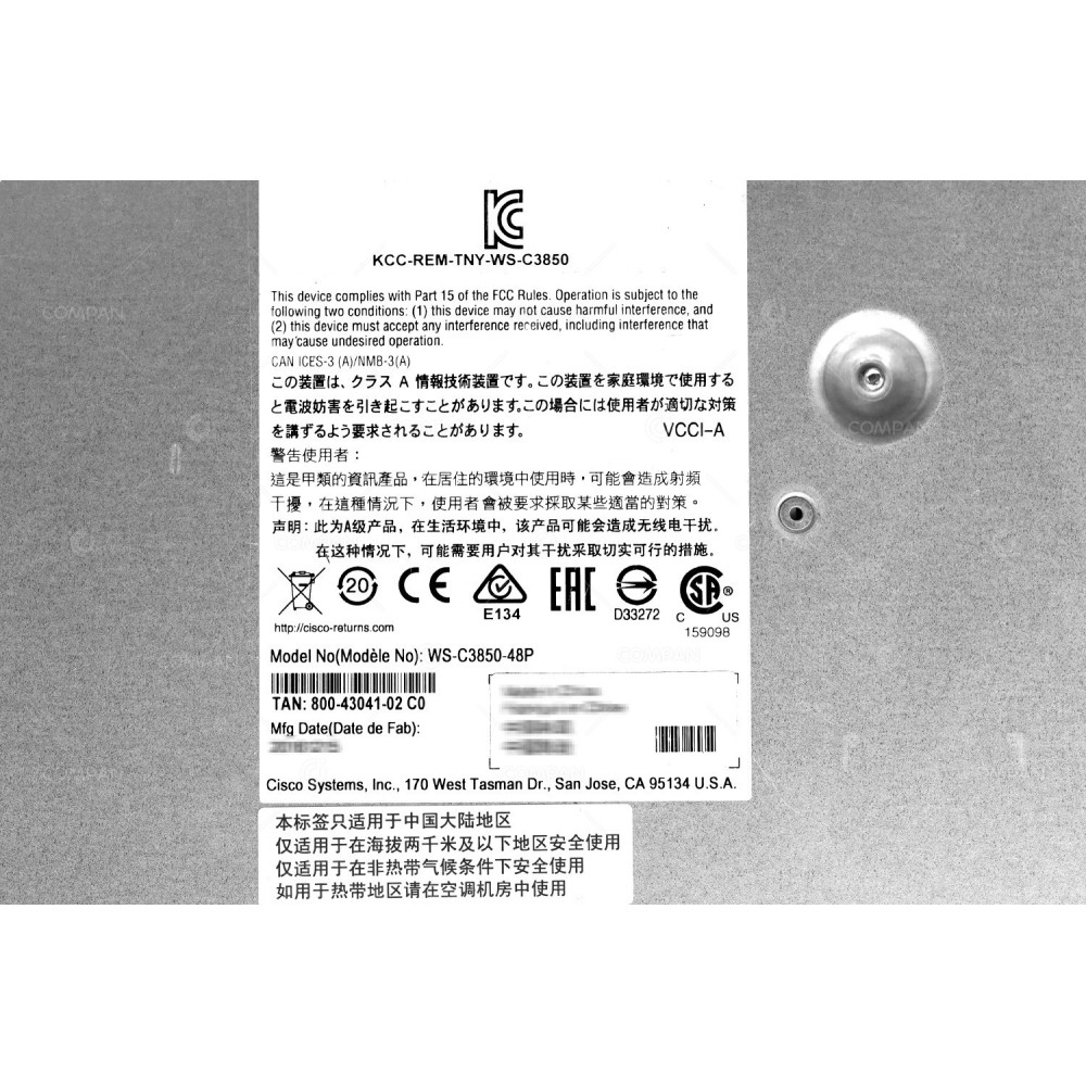 WS-C3850-48P-E CISCO CATALYST 3850 48 PORT 1GB ETHERNET POE+ STACKABLE SWITCH -