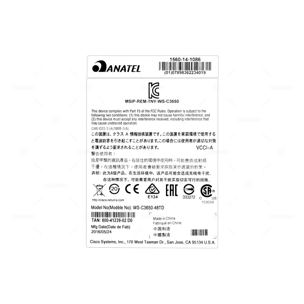 WS-C3650-48TD-S CISCO CATALYST 3650 48X BASE-T 2X10G SFP SWITCH -