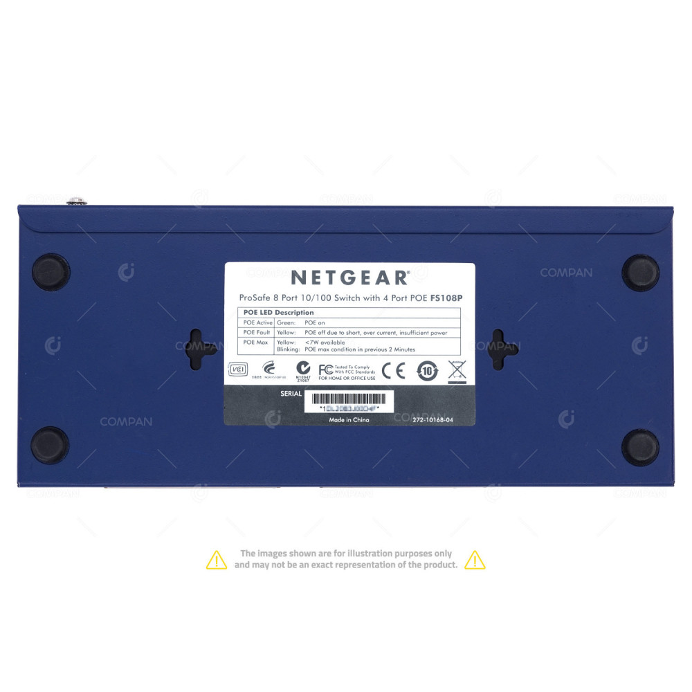FS108P NETGEAR 8 PORT 100MB BASE-T  4 PORT POE SWITCH WITHOUT AC ADAPTER 272-10168-04