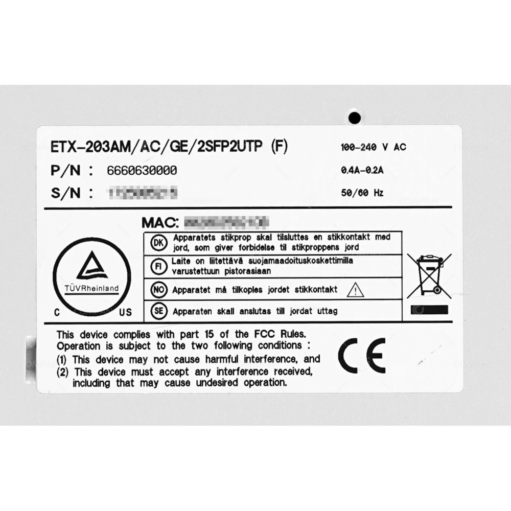6660630000 RAD ETX-203AM UNIVERSAL CARRIER ETHERNET DEMARCATION DEVICE WITH RACK EARS -