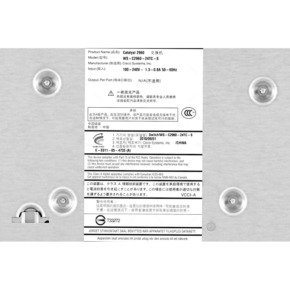 WS-C2960-24TC-S CISCO CATALYST 2960 24 PORT 100MB ETHERNET 2 PORT 1GB SFP OR ETHERNET SWITCH 461191