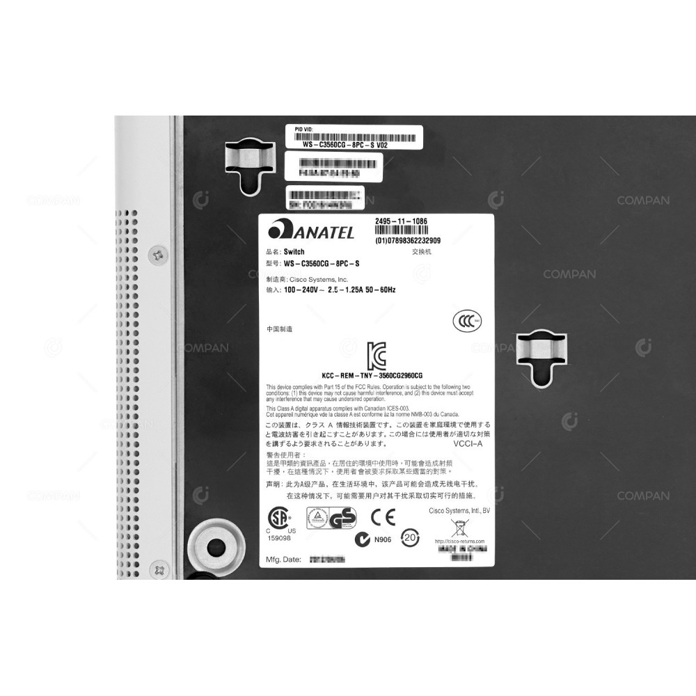 WS-C3560CG-8PC-S V02 CISCO CATALYST 3560 8 PORT 100MB ETHERNET POE + 2 PORT 1GB SFP  OR 2 PORT 1GB ETHERNET COMPACT SWITCH C3560CG