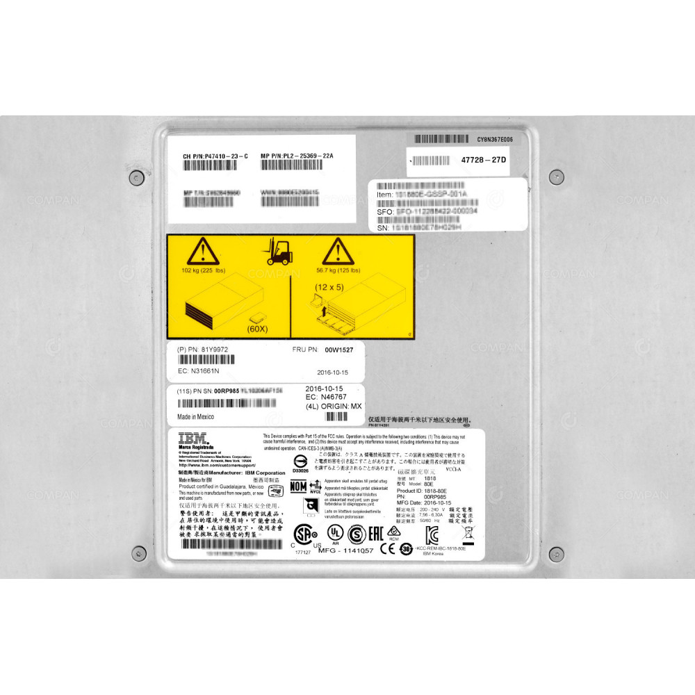 1818-80E IBM SYSTEM STORAGE DCS3700 EXPANSION UNIT 60 BAY 3.5 LFF WITHOUT CADDY P47410-23-C, PL2-25369-22A, 81Y9972, 00RP985