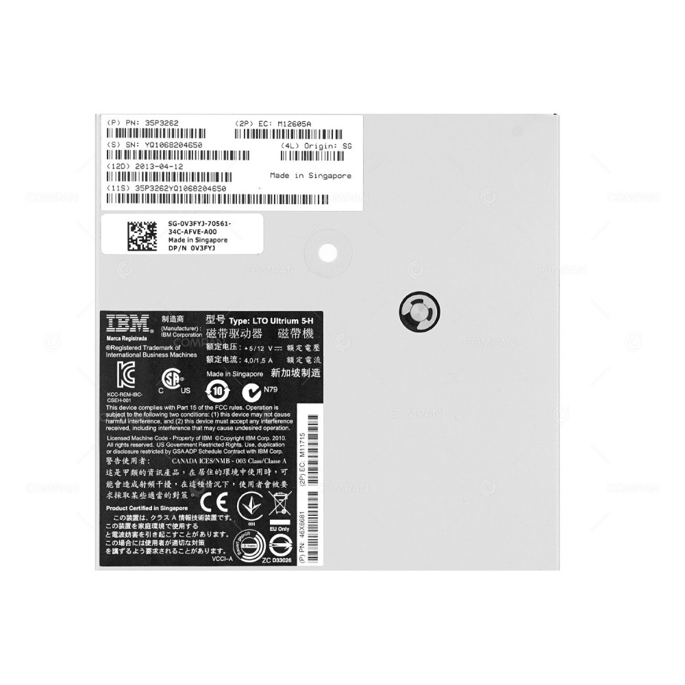 0V3FYJ DELL ULTRIUM 5 TAPE DRIVE 1 .5/3TB LTO5 5,25" SAS V3FYJ, 46X6681, 35P3262, 46X8404