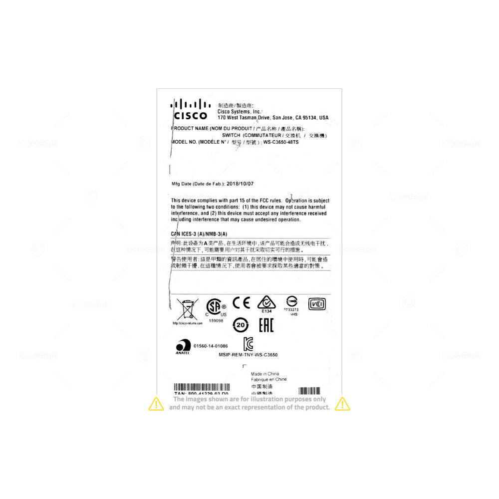 WS-C3650-48TS-L CISCO CATALYST 3650-48TS-L 48 PORT GIGABIT ETHERNET MANAGED SWITCH 4 PORT 1GB UPLINK SFP WS-C3650-48TS-L