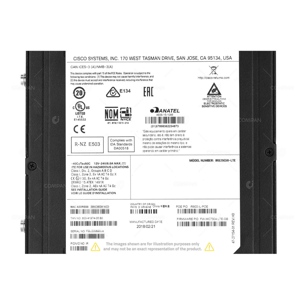 IR829GW-LTE-GA-EK9 CISCO  IR829GW 4 PORT 1GB ETHERNET 1 PORT 1GB SFP  DUAL WIFI 2.4GHZ OR 5GHZ DUAL SIM 4G LTE  2 SERIAL PORTS 800-41974-05 B0,