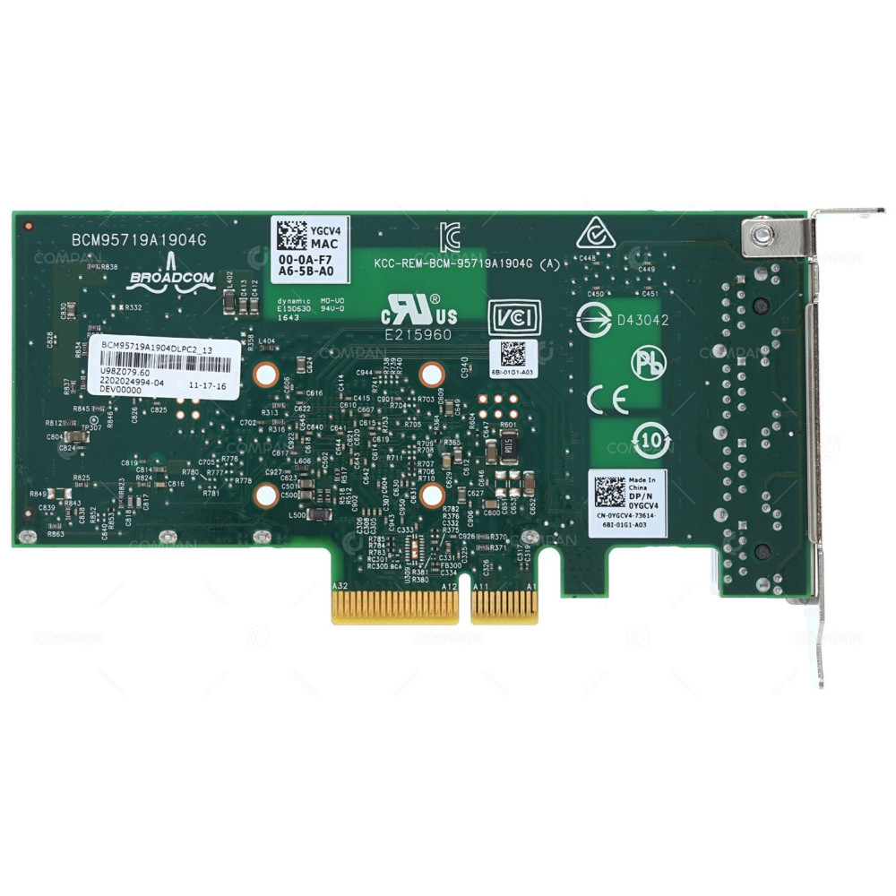 YGCV4 DELL BROADCOM 95719 QUAD PORT 1GBE PCI-E NETWORK CARD