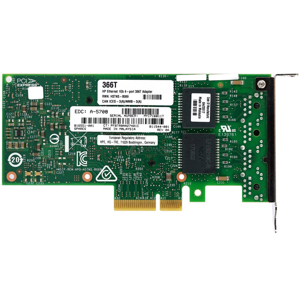 816551-001 LP HP ETHERNET 366T 1GB QUAD PORT ADAPTER LOW PROFILE