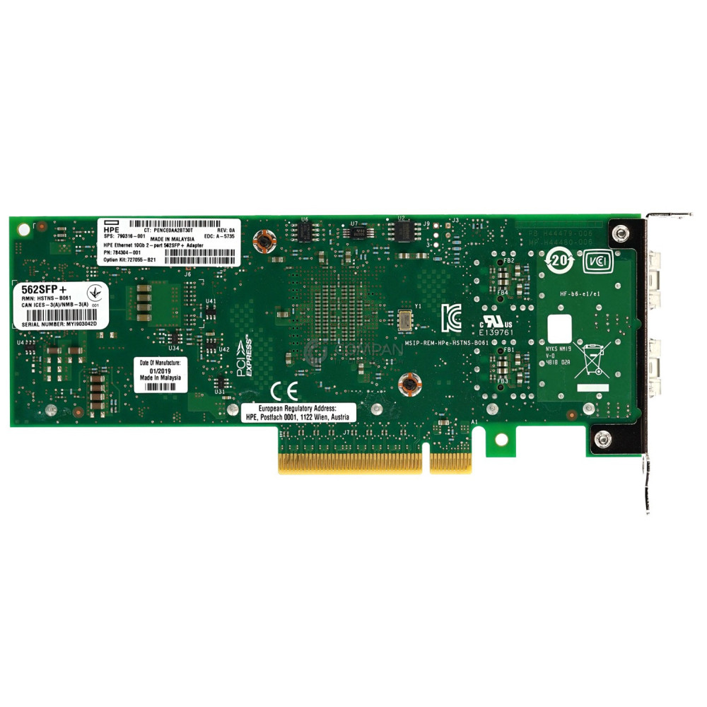 790316-001 LP HP 562SFP+ 10GB DUAL PORT ETHERNET ADAPTER LOW PROFILE 784304-001 LP, 727055-B21 LP
