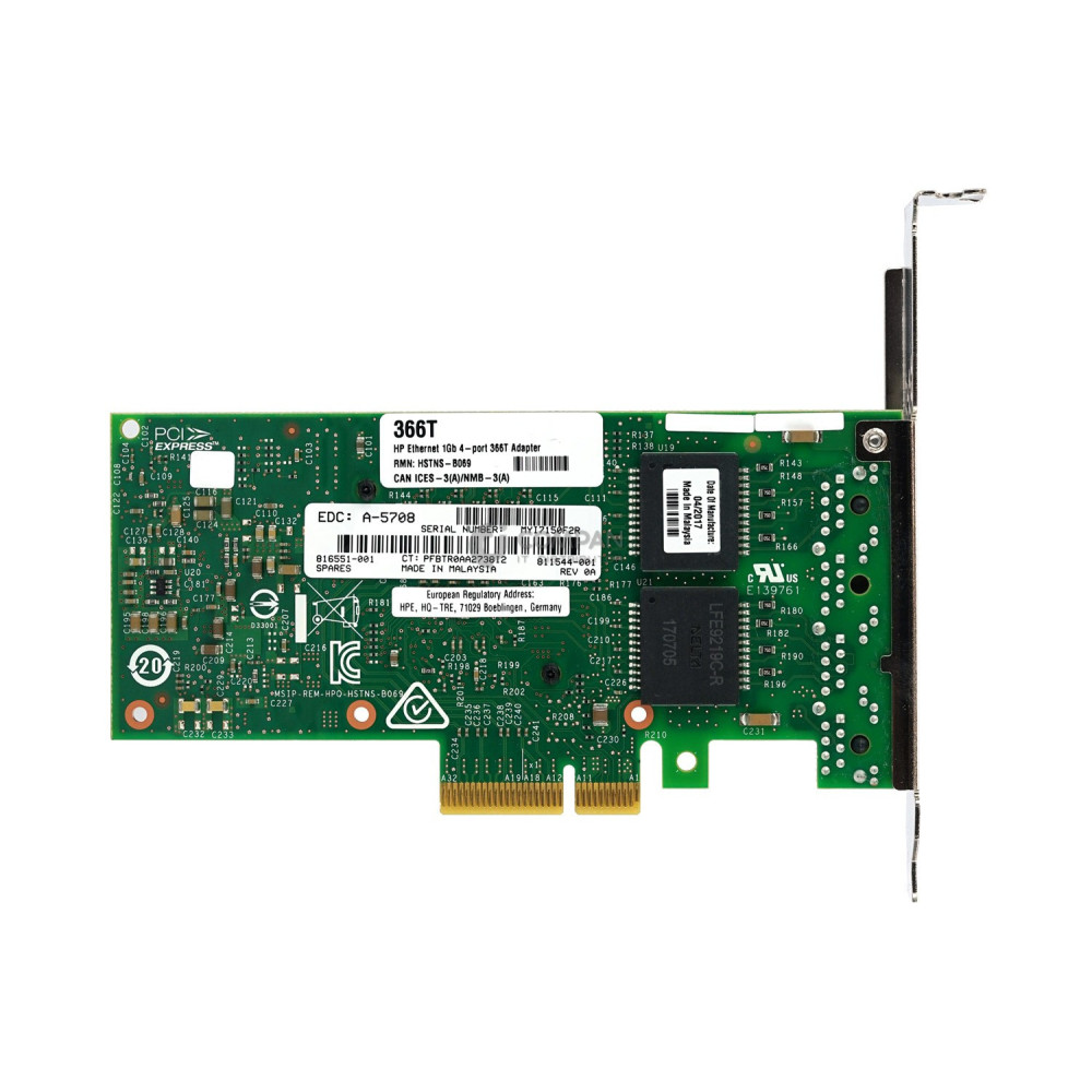 816551-001 HP ETHERNET 366T 1GB QUAD PORT ADAPTER 811544-001, 366T