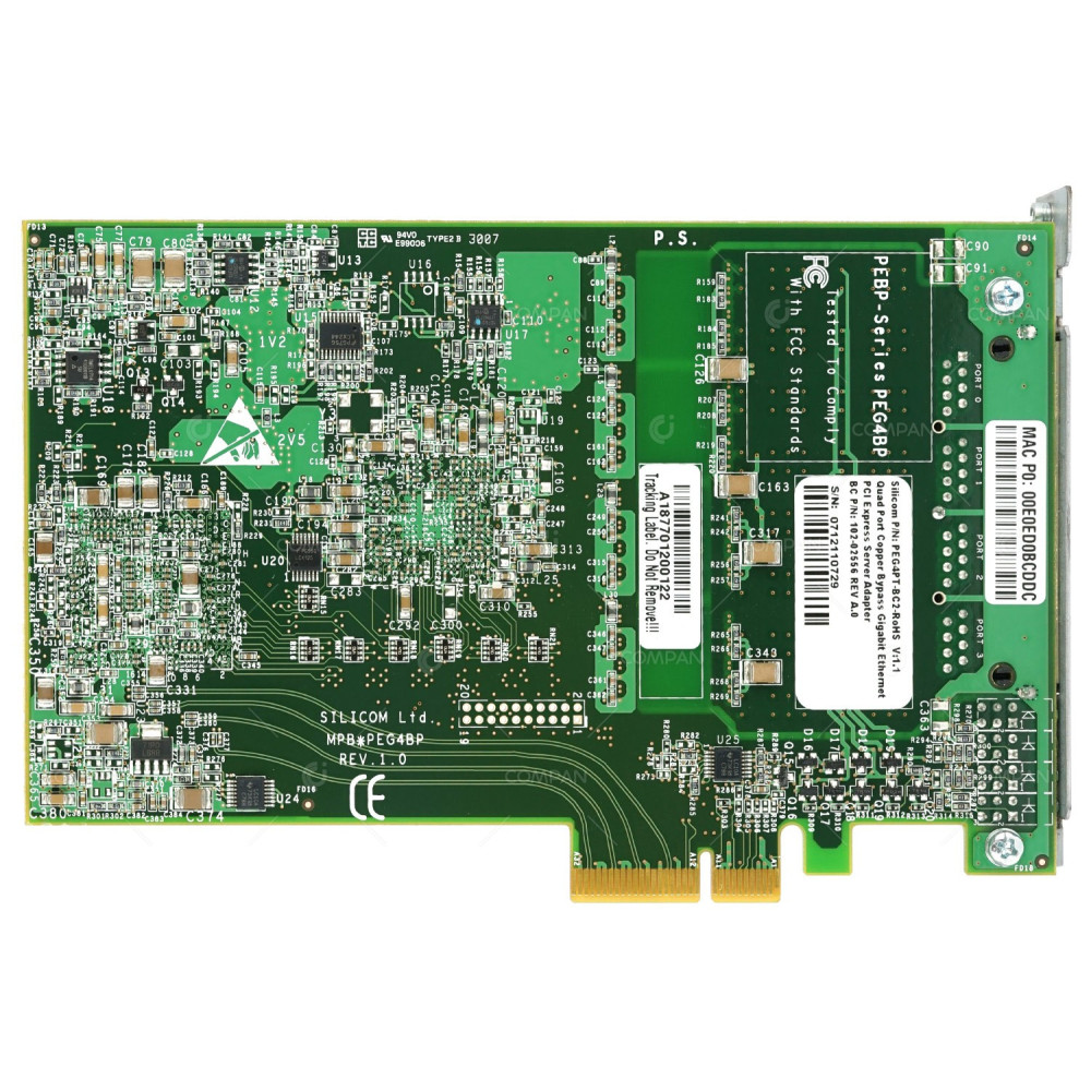 PEG4PT-BC2-ROHS SILICOM QUAD PORT COPPER BYPASS GIGABIT ETHERNET PCI EXPRESS SERVER ADAPTER 102-02556