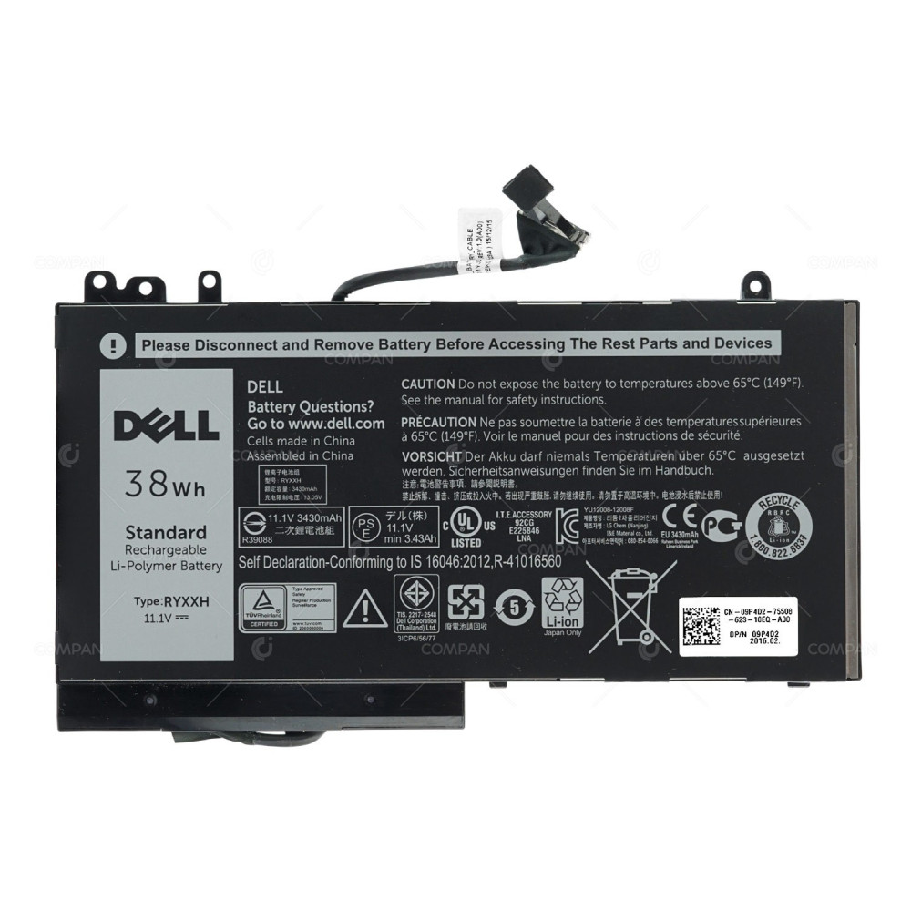 9P4D2 DELL STANDARD LI-POLYMER BATTERY 38WH 11.1V 3.43AH FOR LATITUDE 09P4D2, RYXXH