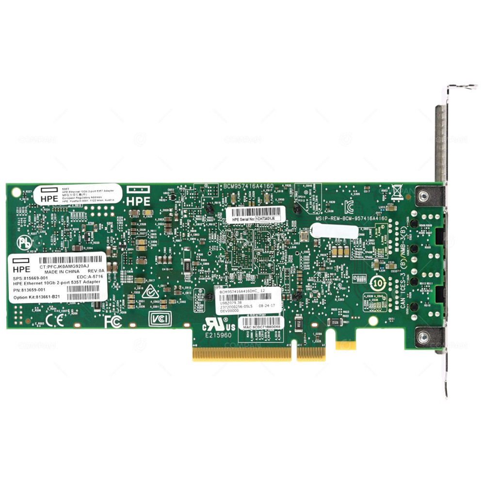 815669-001 HPE 535T 2-PORT 10GB RJ45 PCI-E 3.0 X8 NIC ETHERNET ADAPTER G10