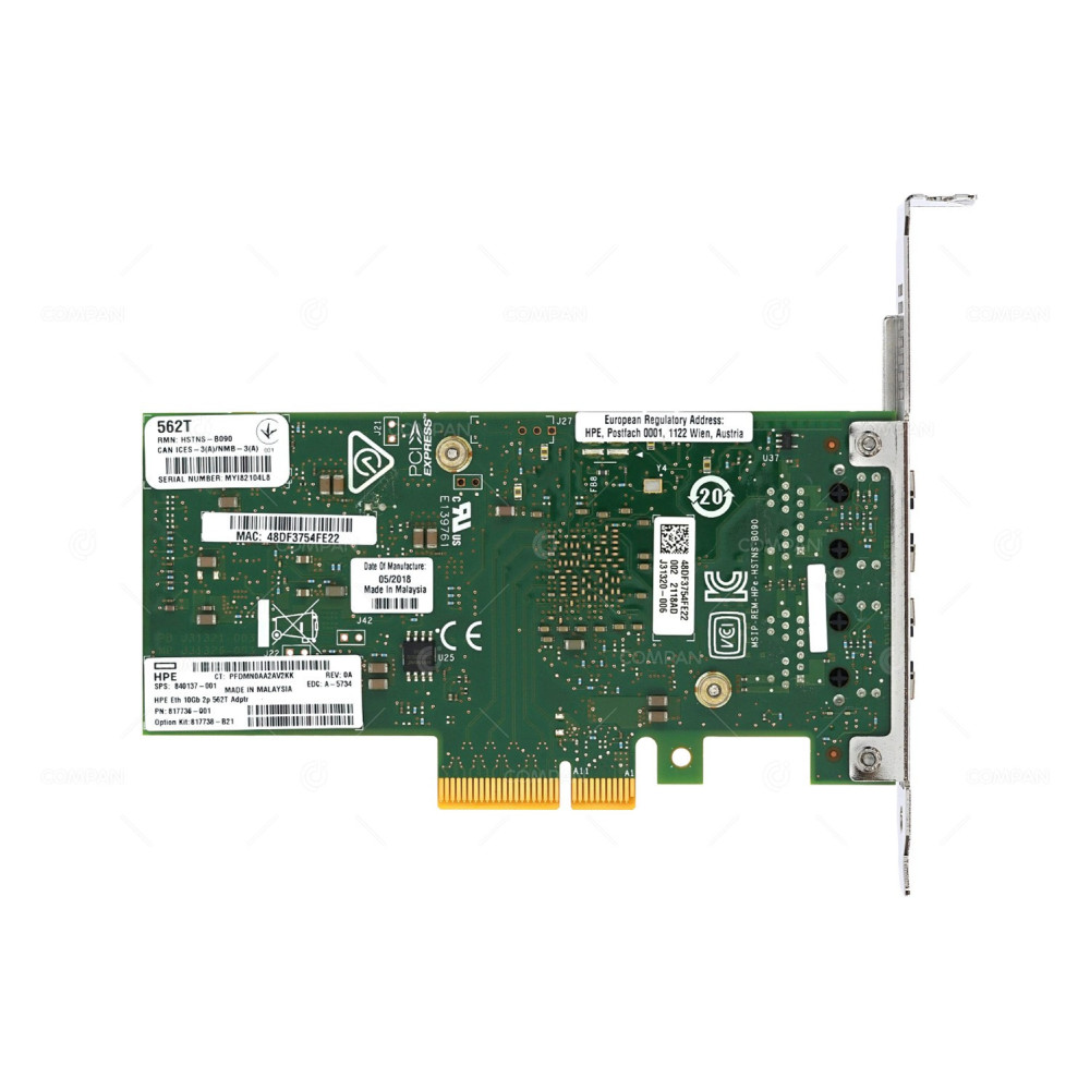 840137-001 HP 562T DUAL PORT 10GB ETHERNET NIC ADAPTER FOR DL380 G10 817738-B21, 817738-001, 562T, HSTNS-B090