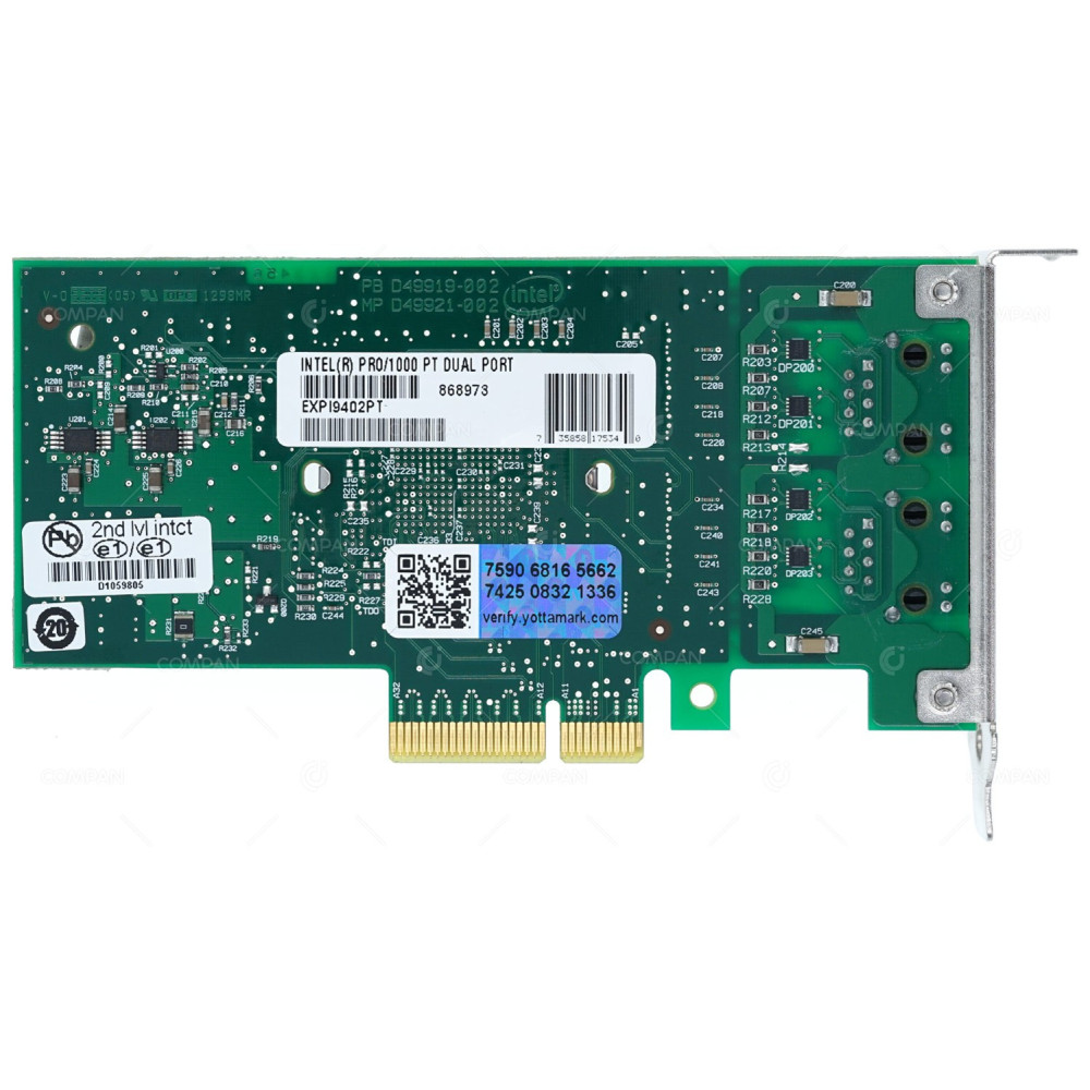 D50868-004 LP INTEL EXPI9402PT PRO/1000 PT GIGABIT DUAL PORT PCI-E SERVER ADAPTER LOW PROFILE EXPI9402PT