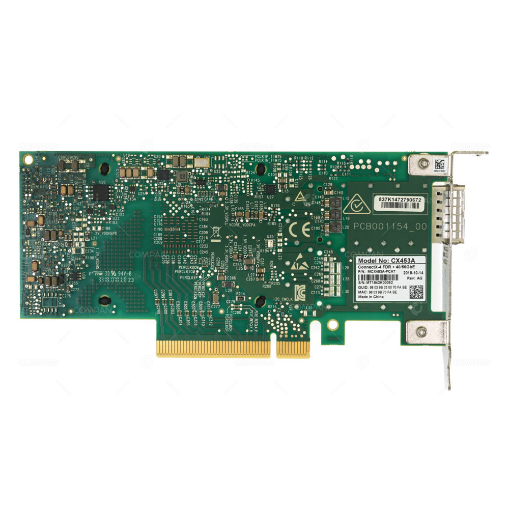 MCX453A-FCAT-LP MELLANOX CONNECTX-4 SINGLE PORT 40/56GBE INFINIBAND QSFP28 PCIE3.0 X8 ADAPTER LOW PROFILE 900-9X426-0014-ST0, CX453A, PCB001154_00