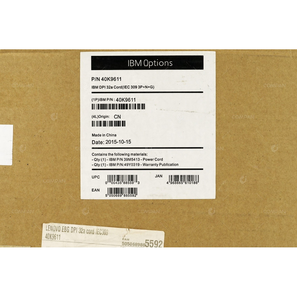 40K9611 IBM POWER CORD 3-PHASE 3P+N+G 16A FOR PDU 39M5413