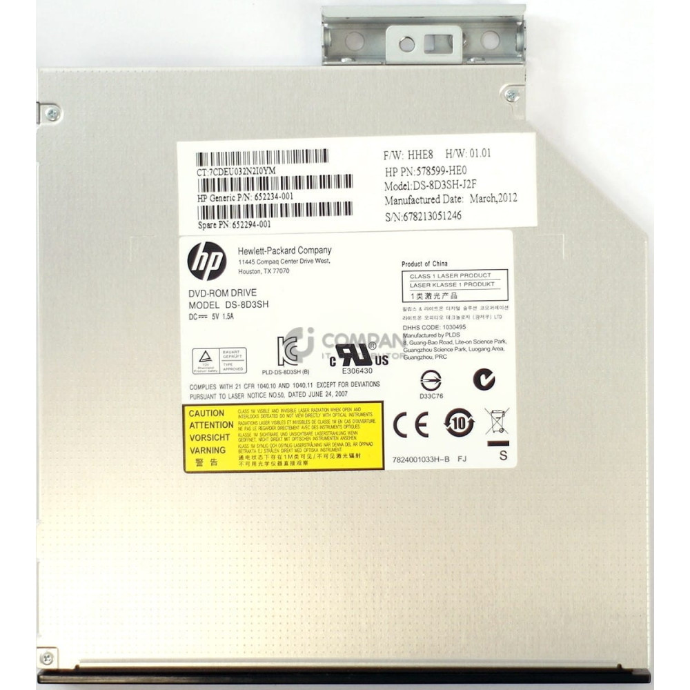 652294-001 HP SPS-DRV DVDROM 12.7MM SLIM SATA JBLACK FOR DL380P G8