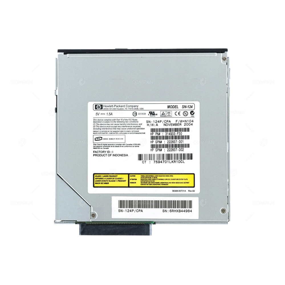 314933-F30 HP CD-ROM SLIMLINE DRIVE 24X IDE FOR PROLIANT DL360 DL380 DL580 G3 G4 222837-001, 222837-002, SN-124, 356963-B21