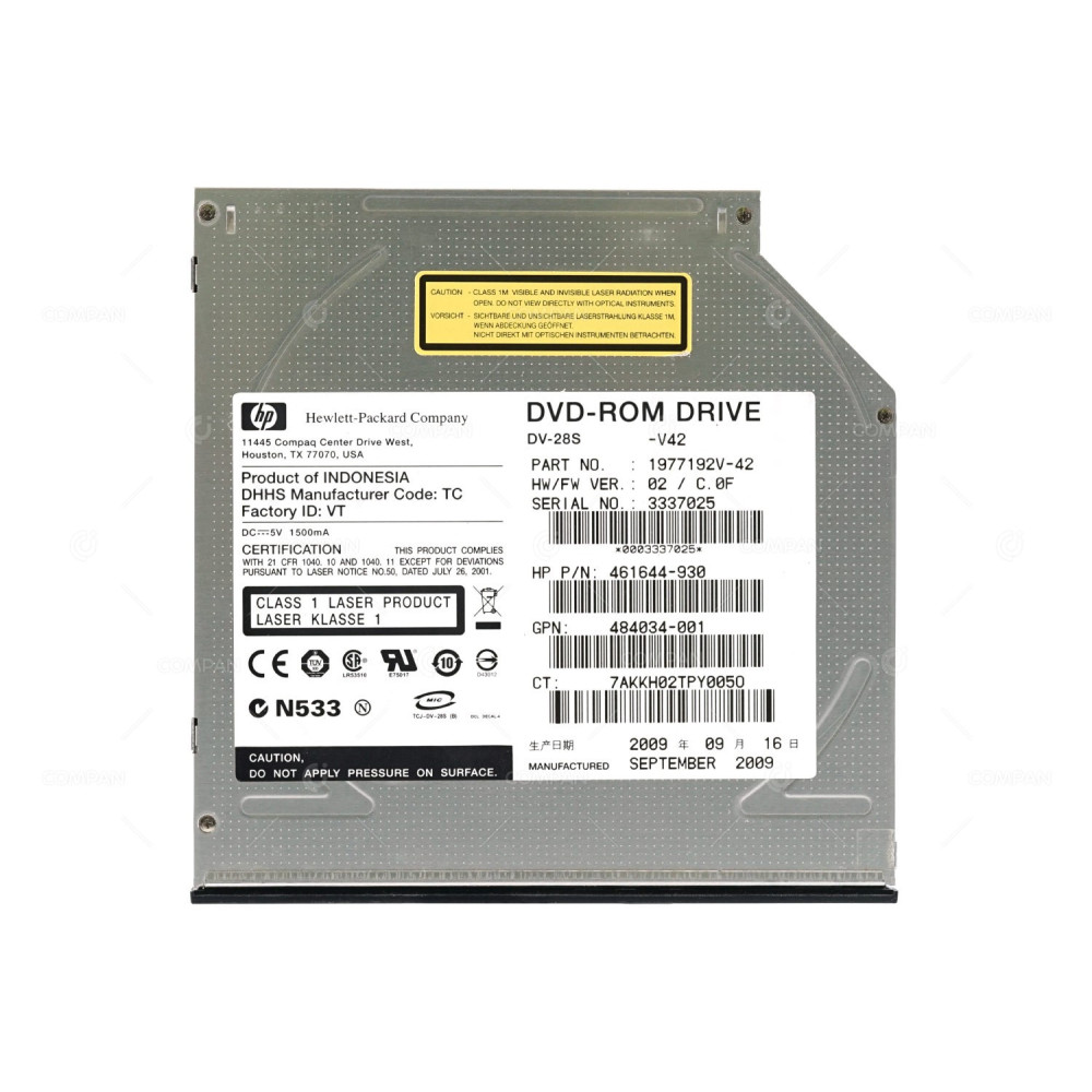 461644-930 HP DVD-ROM 12.7MM SLIMLINE SATA FOR DL360 DL380 G6, G7, DL580 G7, DL380P G8 484034-001, 1977192V-42, DV-28S