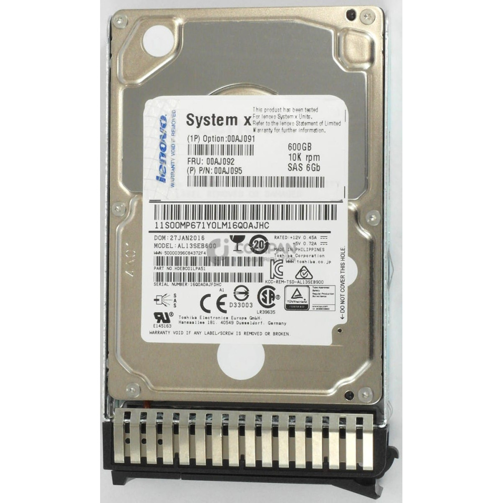 00AJ092 LENOVO HDD 600GB 10K SAS 6G 2.5" SFF G3
