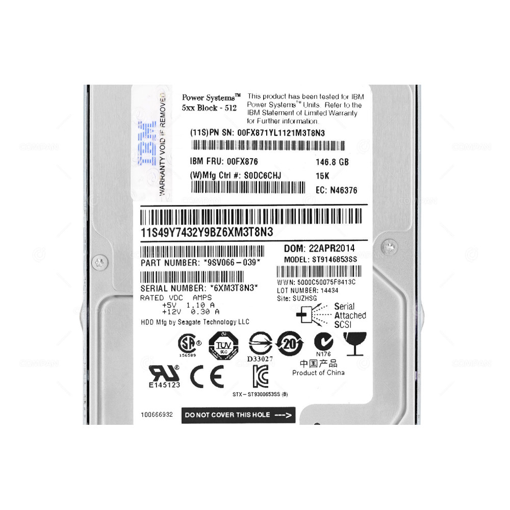 00FX876 IBM HDD 146GB 15K SAS 6G 2.5" SFF HOT-SWAP FOR SYSTEM X