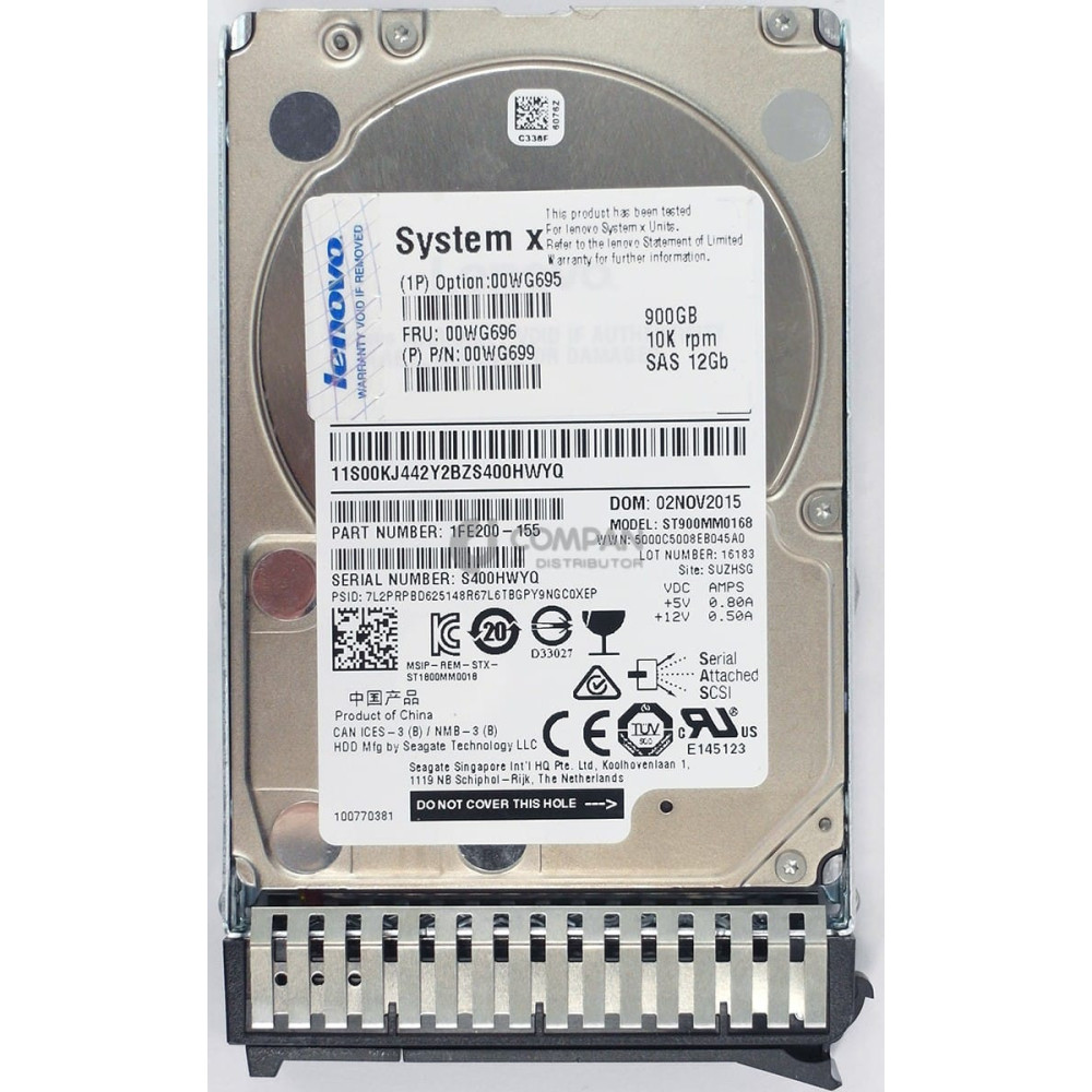 00WG696 IBM 900GB 10K 12G SAS 2.5 SFF FOR G3