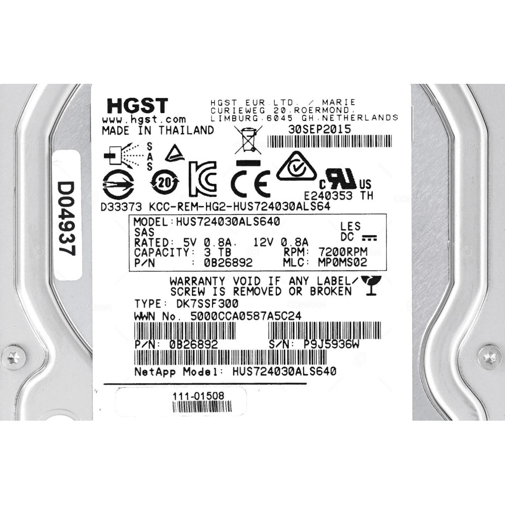 111-01508 NETAPP 3TB 7.2K 6G  SAS 3.5 LFF HOT-SWAP