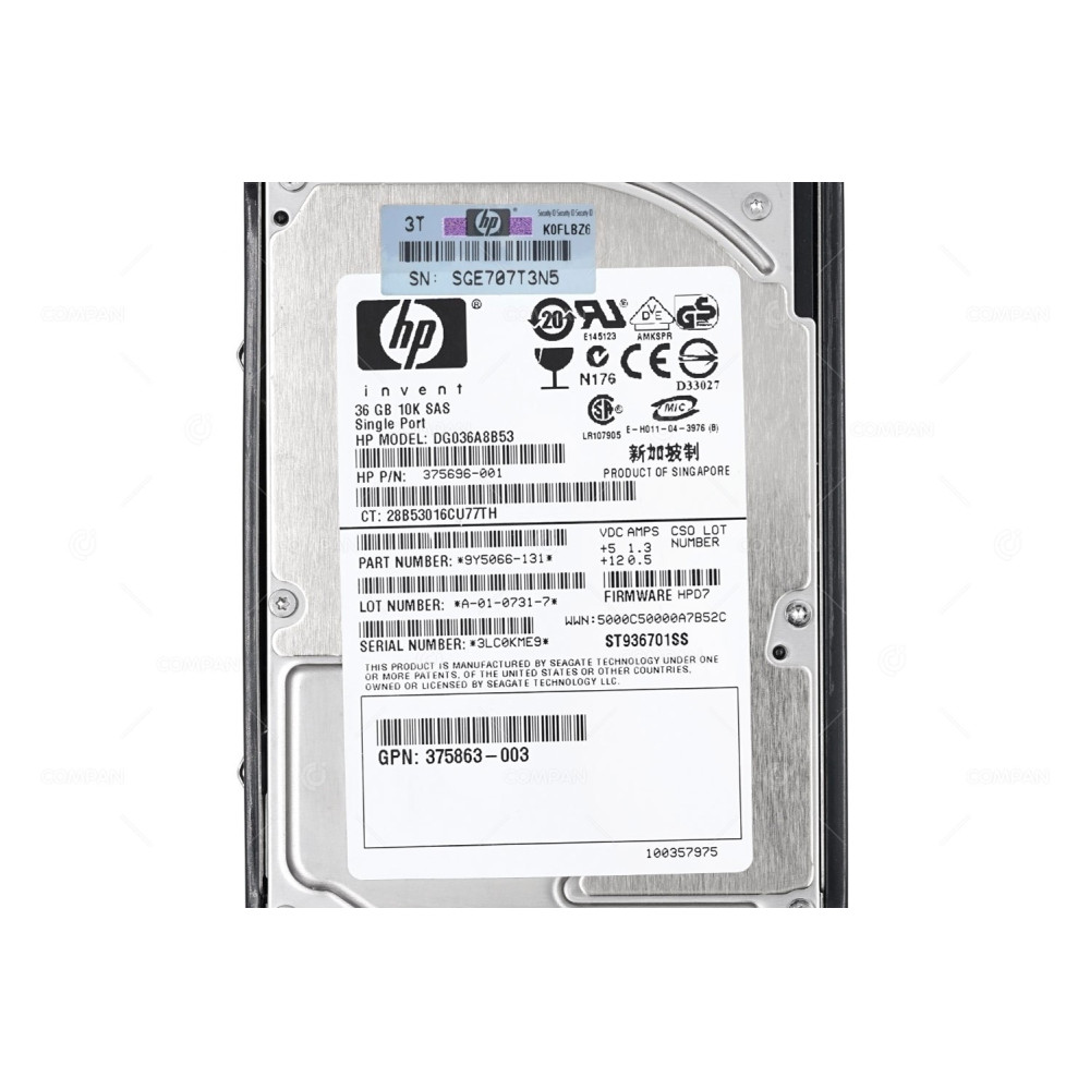376596-001 HP HDD 36GB 10K SAS 3G 2.5" SFF HOT-SWAP