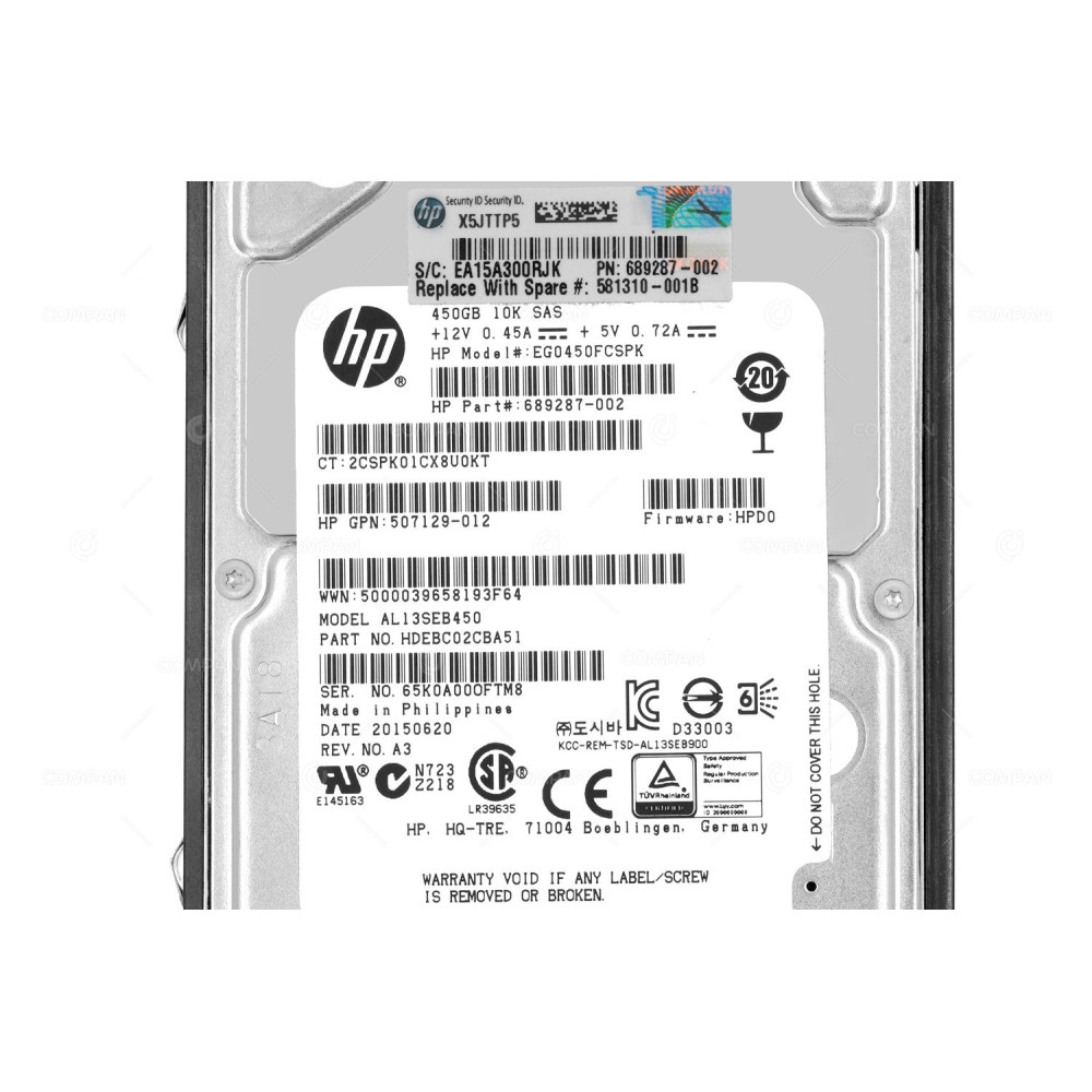581310-001 HP HDD 450GB 10K SAS 6G 2.5" SFF HOT-SWAP