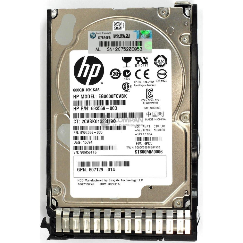 653957-001 HP HDD 600GB 10K SAS 6G 2.5" SFF HOT-SWAP