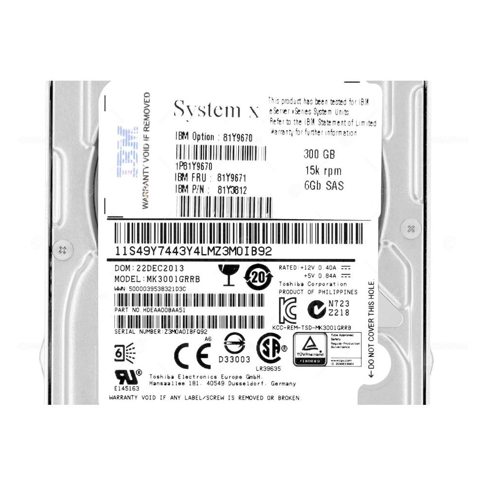 81Y9671 IBM HDD 300GB 15K SAS 6G 2.5" SFF HOT-SWAP