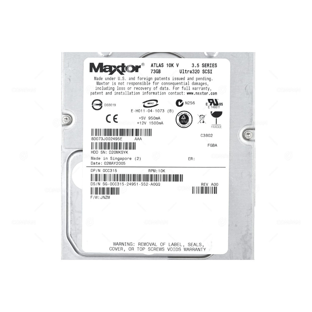 CC315 DELL 73GB 10K U320 SCSI 3.5 LFF HOT-SWAP