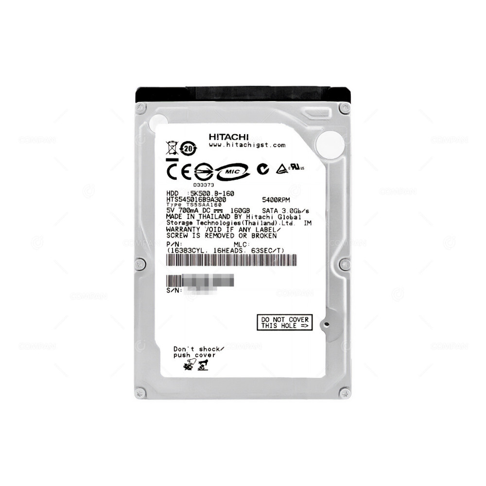 HTS545016B9A300 HITACHI 160GB 5.4K 3G SATA 2.5 SFF HOT-SWAP