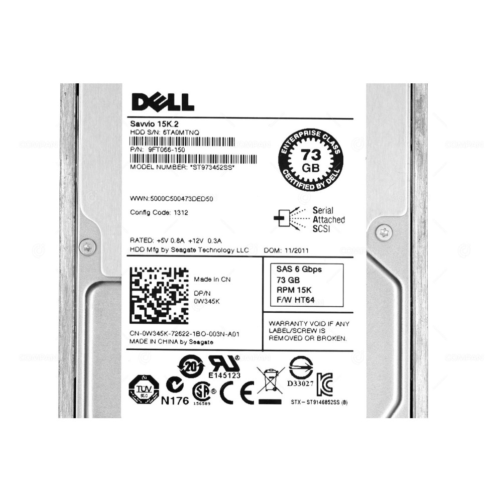 W345K DELL HDD 73GB 15K SAS 6G 2.5" SFF HOT-SWAP