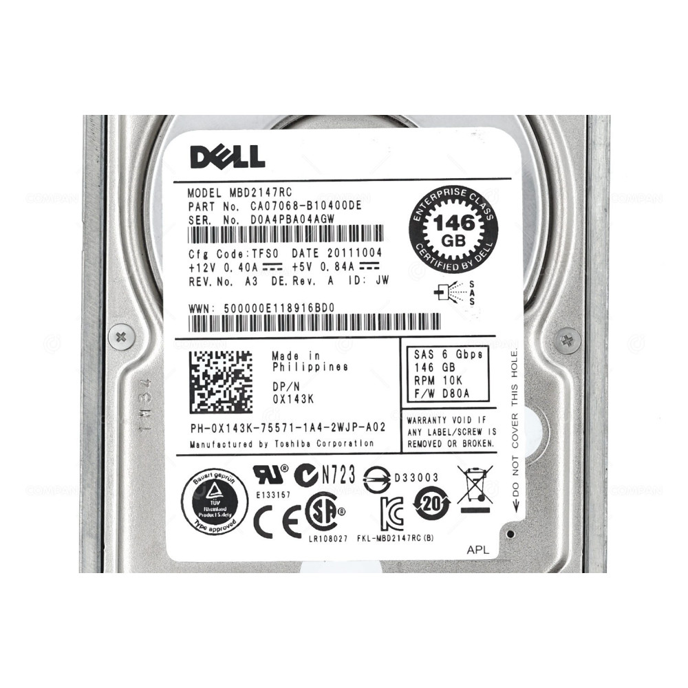 X143K DELL HDD 146GB 10K SAS 6G 2.5" SFF HOT-SWAP