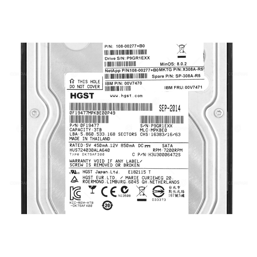 X308A-R5 NETAPP HDD 3TB / 7.2K / SATA 6G / 3.5" LFF / FOR DS4346 DS4246