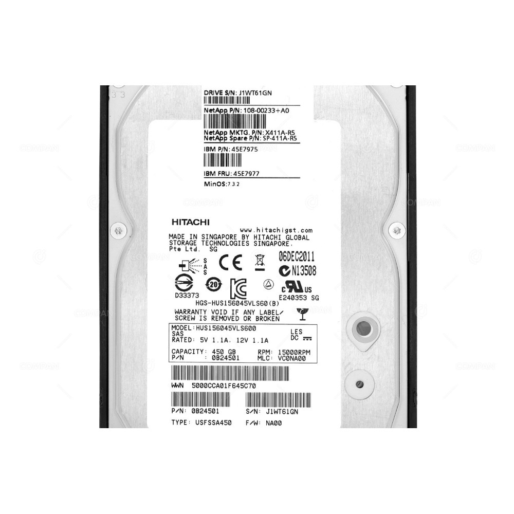 X411A-R5 NETAPP HDD 450GB 15K SAS 3G 3.5" LFF HOT-SWAP FOR DS4243