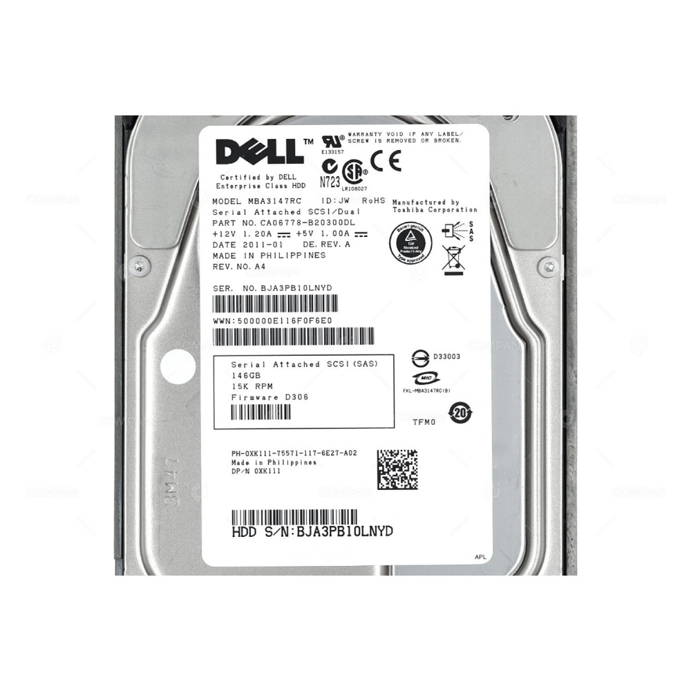 XK111 DELL HDD 146GB 15K SAS 3G 3.5" LFF HOT-SWAP