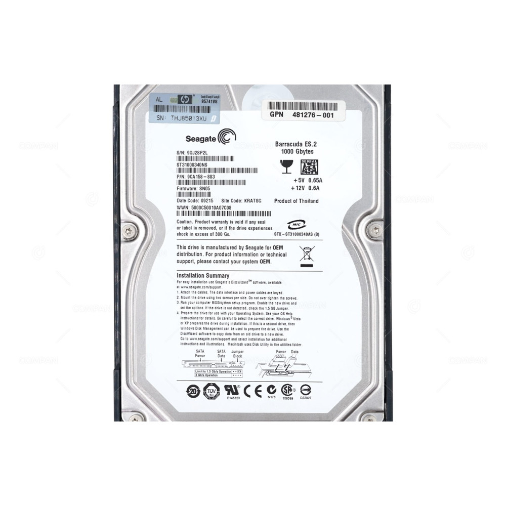 480942-001 HP 1TB 7.2K 3G DP SATA 3.5 LFF HOT-SWAP FOR MSA2000