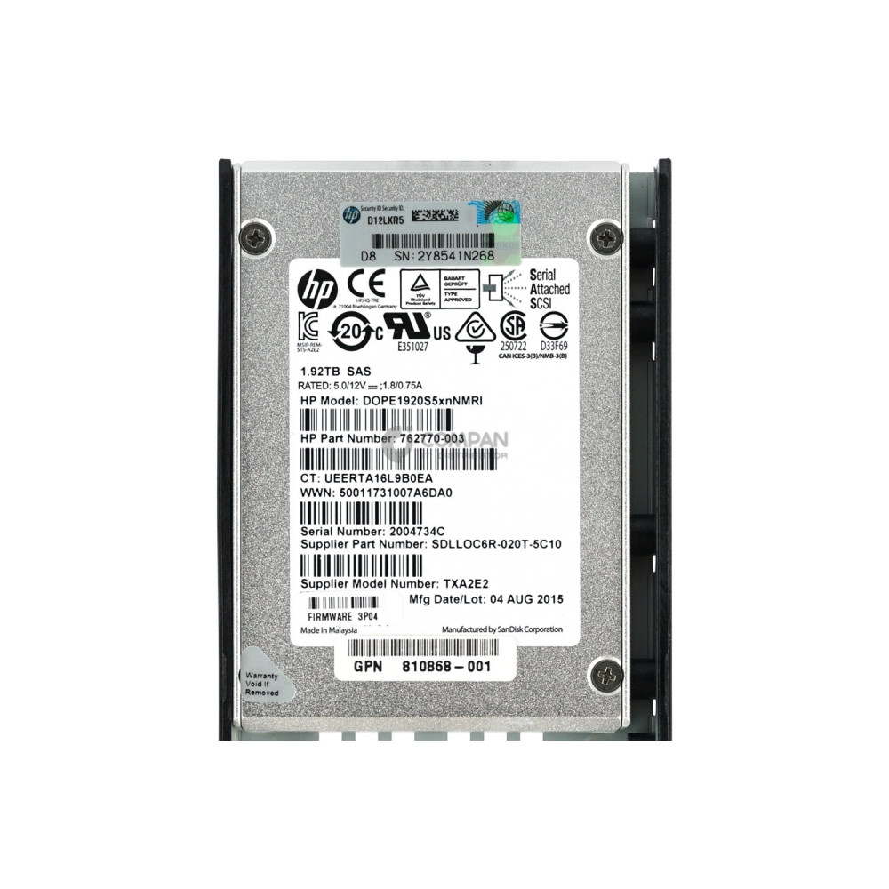 810771-001 HPE 1.92TB SAS 12G SSD CMLC 2.5 SFF HOT-SWAP STORESERV K2P89B